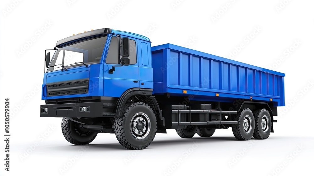 A sleek blue cargo truck isolated against a white background, focusing on its modern features and efficient design for commercial and transportation use. A sleek blue cargo truck isolated against a white background, focusing on its modern features and efficient design for commercial and transportation use.
