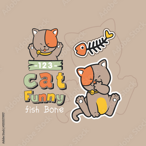 Cats love fish but don't want to get their feet wet ,animal cartoon vector illustration
