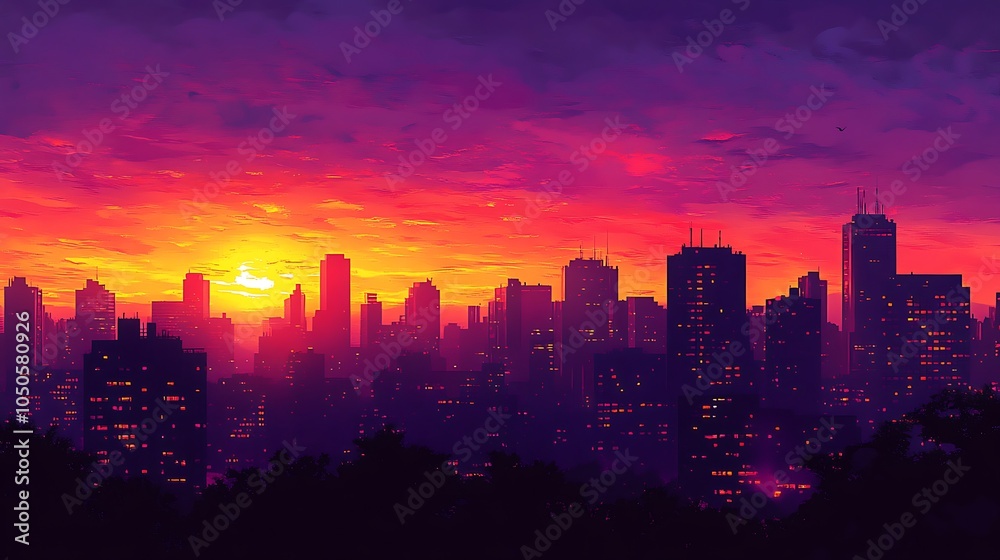 Vibrant sunset over urban skyline a beautiful cityscape experience Vibrant sunset over urban skyline a beautiful cityscape experience