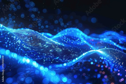 Dynamic blue particle wave. modern conceptual sound visualization. Digital structure of the wave flow of luminous particles. stock design