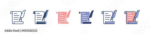 simple handwriting letter with feather pen traditional script icon set vintage journal article writing study signs vector illustration