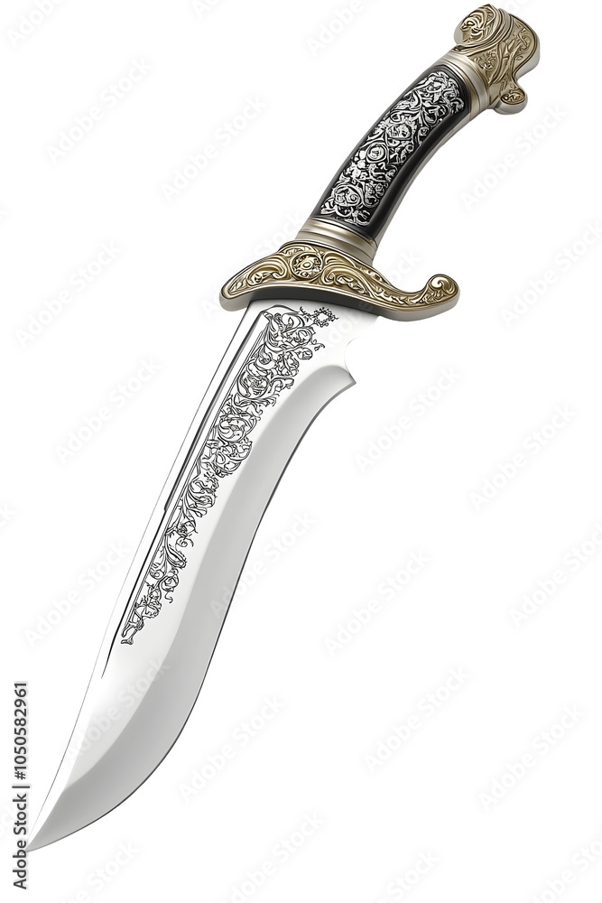 Wickedly Curved Scimitar Sword on Pure White Isolated Background,High Detail Wickedly Curved Scimitar Sword on Pure White Isolated Background,High Detail