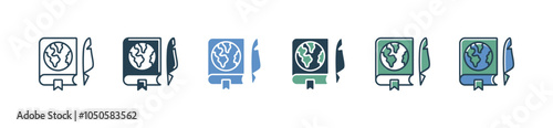education geography book icon set study literature earth history learning library vector research writing global discovery illustration for web and app