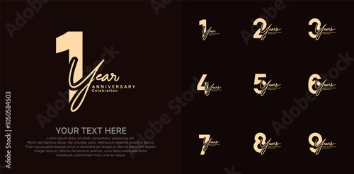 Anniversary logo set vector design, brown color for celebration event