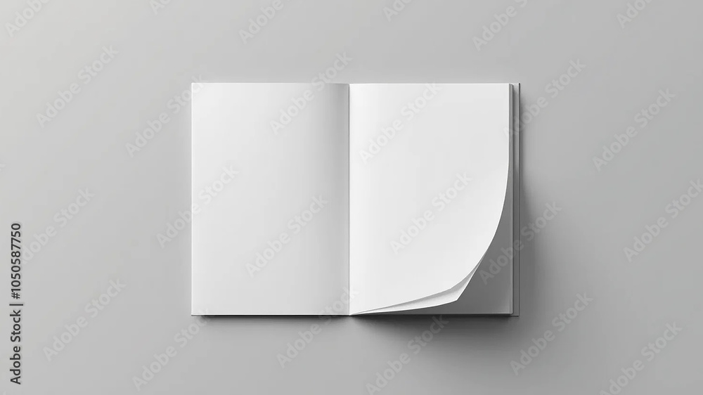 Open and closed blank brochures on grey background, top view. Mock up for design, 16:9 widescreen, 300 dpi, with free space for text Open and closed blank brochures on grey background, top view. Mock up for design, 16:9 widescreen, 300 dpi, with free space for text