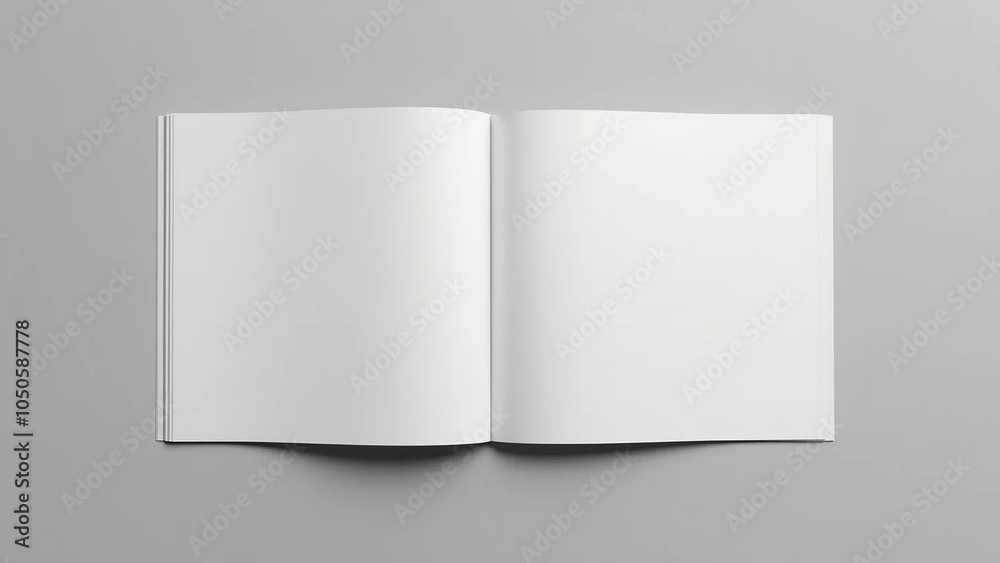 Open and closed blank brochures on grey background, top view. Mock up for design, 16:9 widescreen, 300 dpi, with free space for text Open and closed blank brochures on grey background, top view. Mock up for design, 16:9 widescreen, 300 dpi, with free space for text