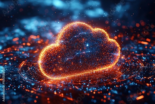 A professional cloud computing logo design with a glowing particle ring circle, conveying a sense of advanced technology and reliability