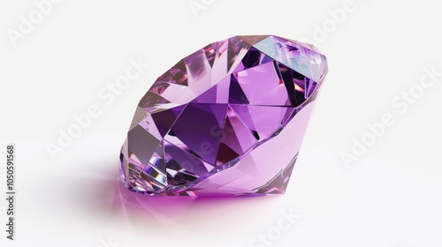 A close-up shot of a purple diamond sitting on a clean white surface, great for jewelry or gemstone related uses photo