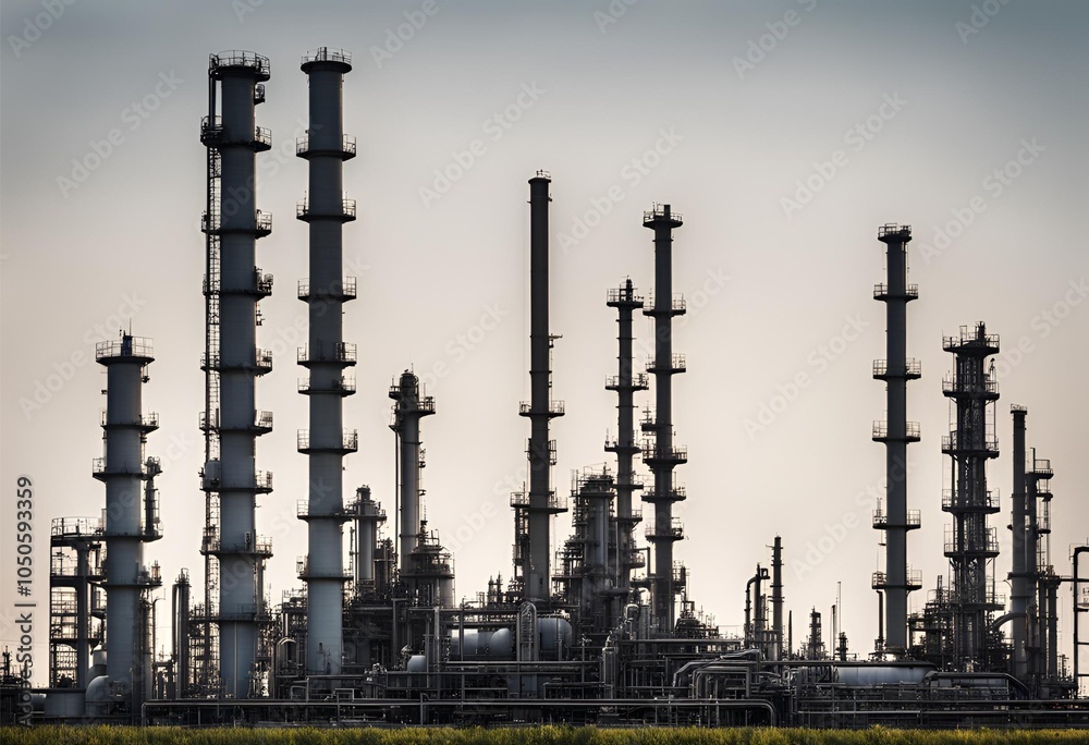 High-tech oil refinery isolated on a white background, showcasing advanced industrial equipment and refinery infrastructure for optimal energy production High-tech oil refinery isolated on a white background, showcasing advanced industrial equipment and refinery infrastructure for optimal energy production