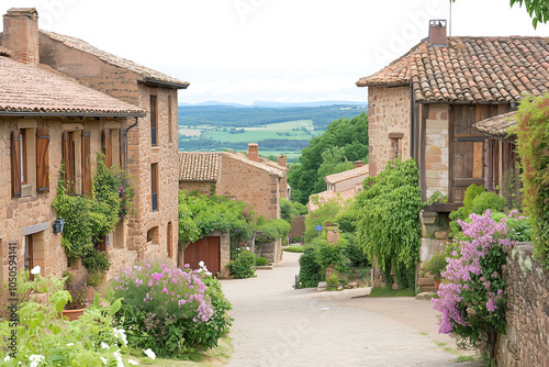 Fototapeta Naklejka Na Ścianę i Meble -  A quaint European village with cobblestone streets and historic buildings.