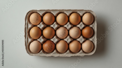 Egg carton with ten brown eggs and copy space  photo