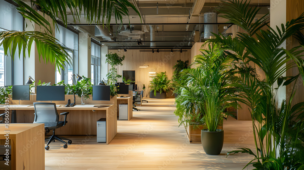 Fototapeta premium Serene Nature Inspired Workspace with Wooden Elements