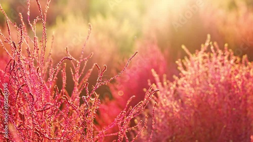 Charming Autumn Landscape with Romantic Kochia Fields
