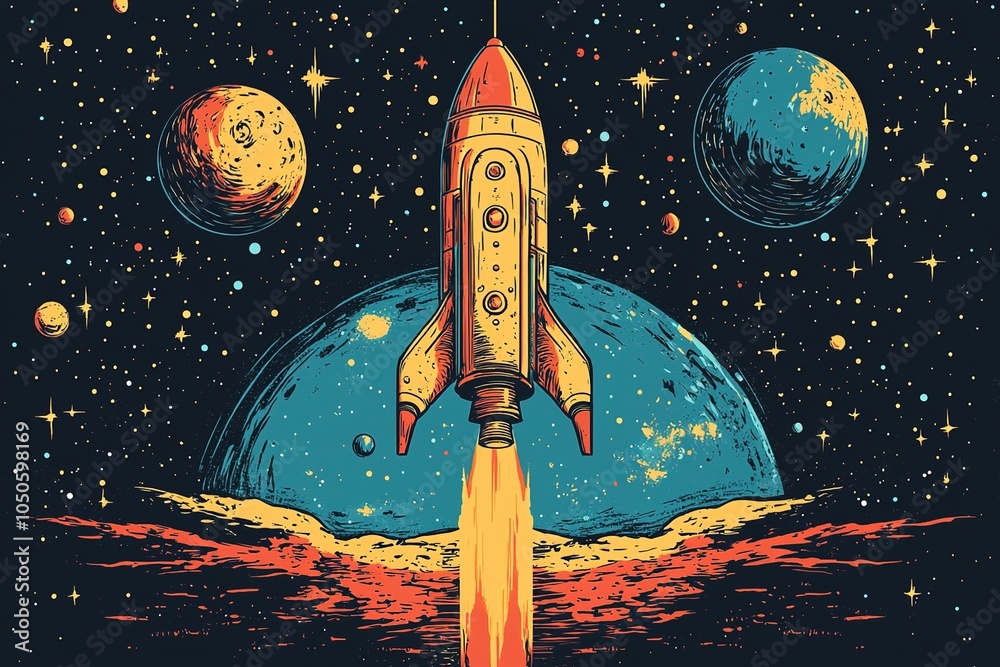 A delightful outer space set featuring hand-drawn doodles of planets and cheerful spaceships amidst twinkling stars