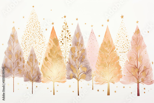 pastell colored abstract christmas trees, christmas background, christmas card, various trees