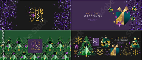 Merry Christmas! 2025. Vector modern luxury abstract illustration of golden snowflake, Christmas tree, gift, icon, sequin, glitter, geometric ornament for greeting corporate card, banner or background