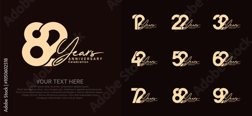 Anniversary logo set vector design, golden color for celebration event