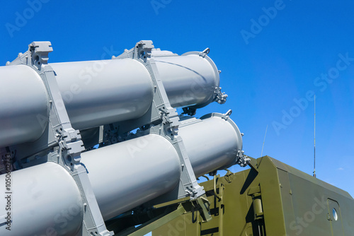 anti-aircraft missile launcher against the sky photo