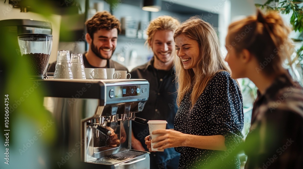 Morning Coffee Ritual with Team Members in Cafe
