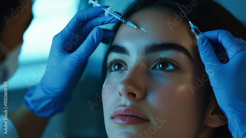 A calm moment during a medical beauty treatment as a professional administers injections at a clinic