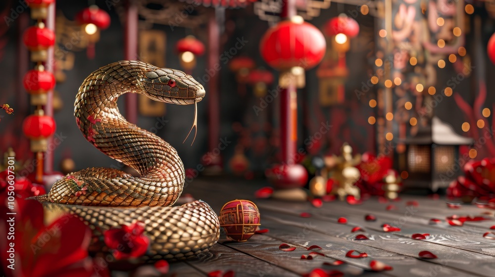 gold snake with red accents, symbolizing Chinese New Year 2025 . ai generated gold snake with red accents, symbolizing Chinese New Year 2025 . ai generated