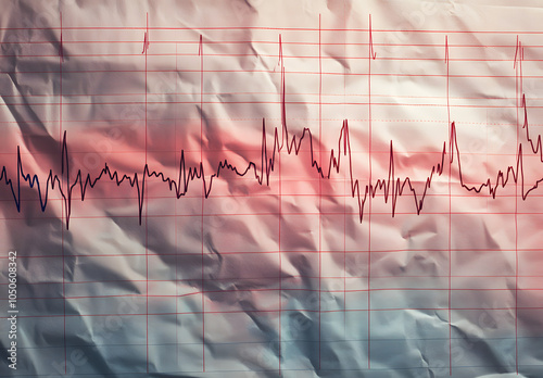 Electrocardiogram in paper form. Analog electrocardiographic recording. ECG example. photo