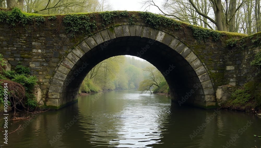 Serenity found under an ivy covered stone arch bridge over a tranquil river Serenity found under an ivy covered stone arch bridge over a tranquil river