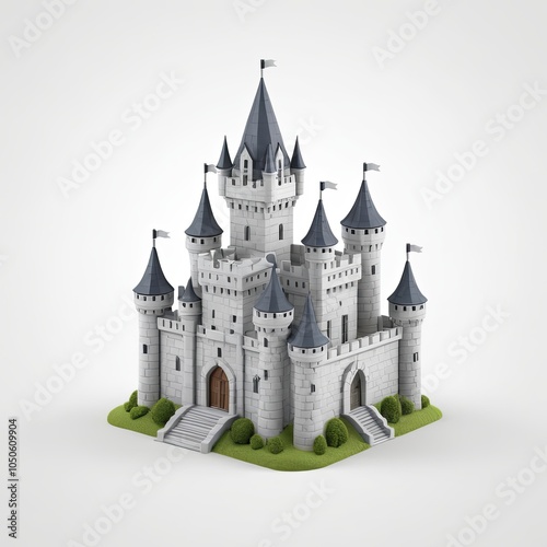 3d icon of a small low poly castle on white background