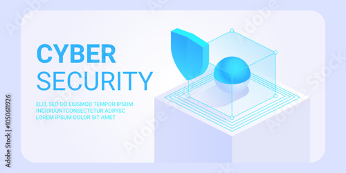 Cyber security isometric concept. Antivirus, encryption, cloud data protection. Software development. Safety internet. Online information protect. Digital technology vector background.