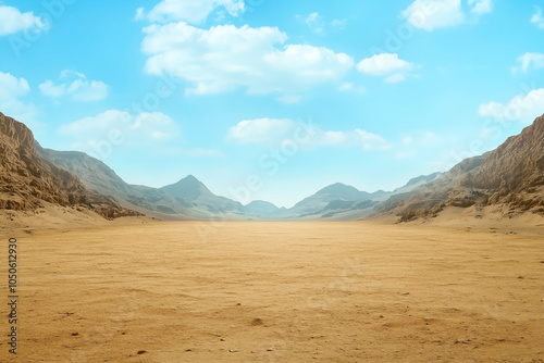 Desert under a blazing sun, barren and dry landscape