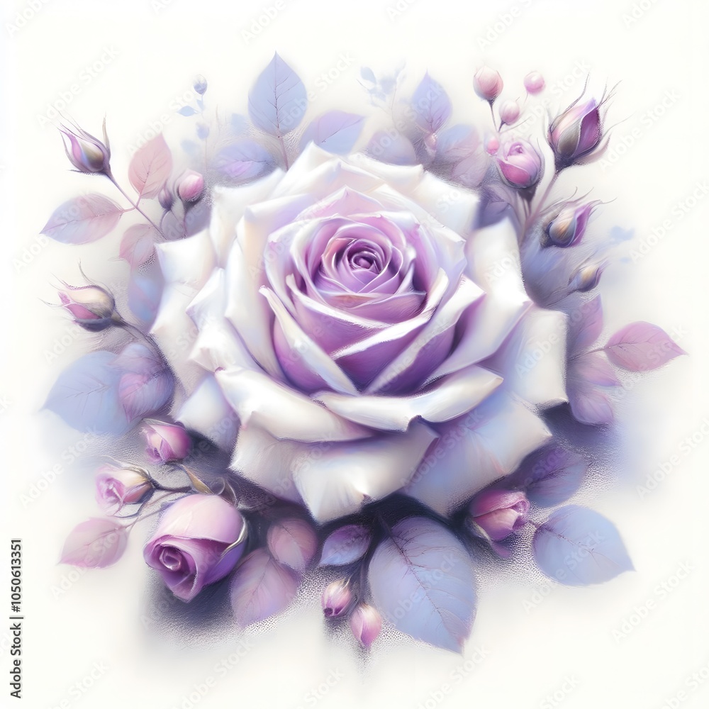 Fototapeta premium 보라색 장미, 파스텔화 (purple rose, pastel painting)