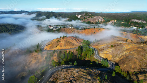 Tasmania Queenstown scenic road aerial view