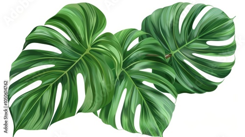 Cluster of Large Monstera Leaves with Iconic Slits and Deep Green Color photo