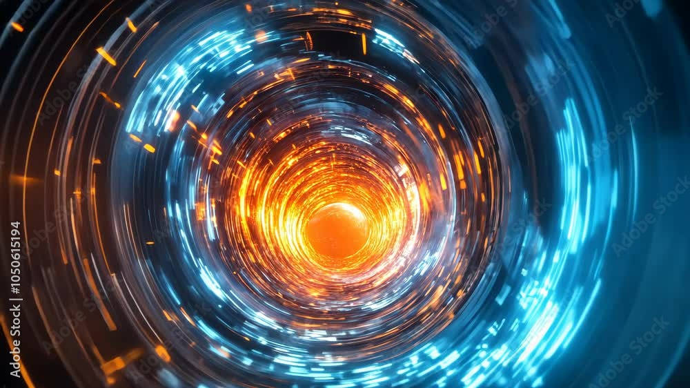 A swirling tunnel of light in blue and orange colors A swirling tunnel of light in blue and orange colors