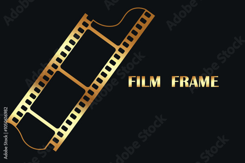 Golden colored film frame background with cut movie film strip. Movie film concept. Vector illustration