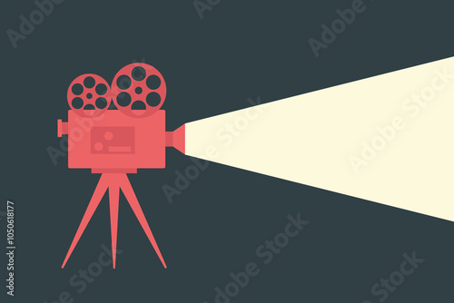 Retro movie video camera with light. Movie concept. Vector illustration