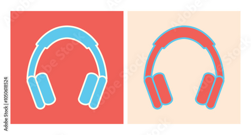 Headphones icon colored in retro style. Earphones silhouette set. Vector illustration