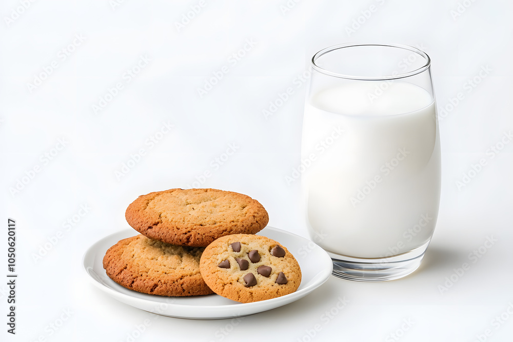Glass of milk and cookies isolated on white background Glass of milk and cookies isolated on white background