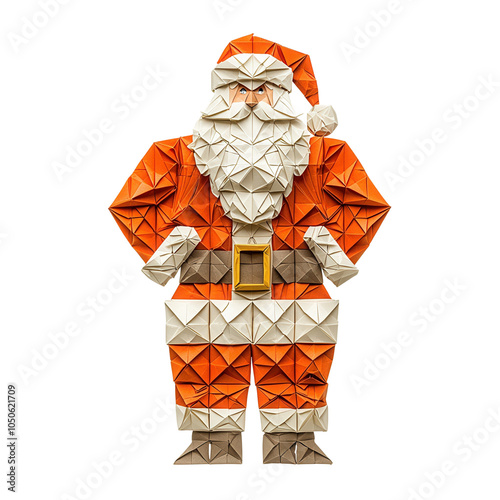 A creative origami Santa Claus figure crafted from colorful paper, symbolizing holiday cheer and festive spirit. photo