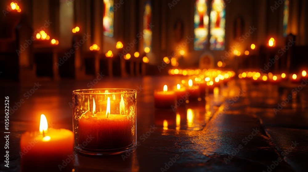 Burning Candles in Church with Warm Light and Spiritual Ambiance Burning Candles in Church with Warm Light and Spiritual Ambiance