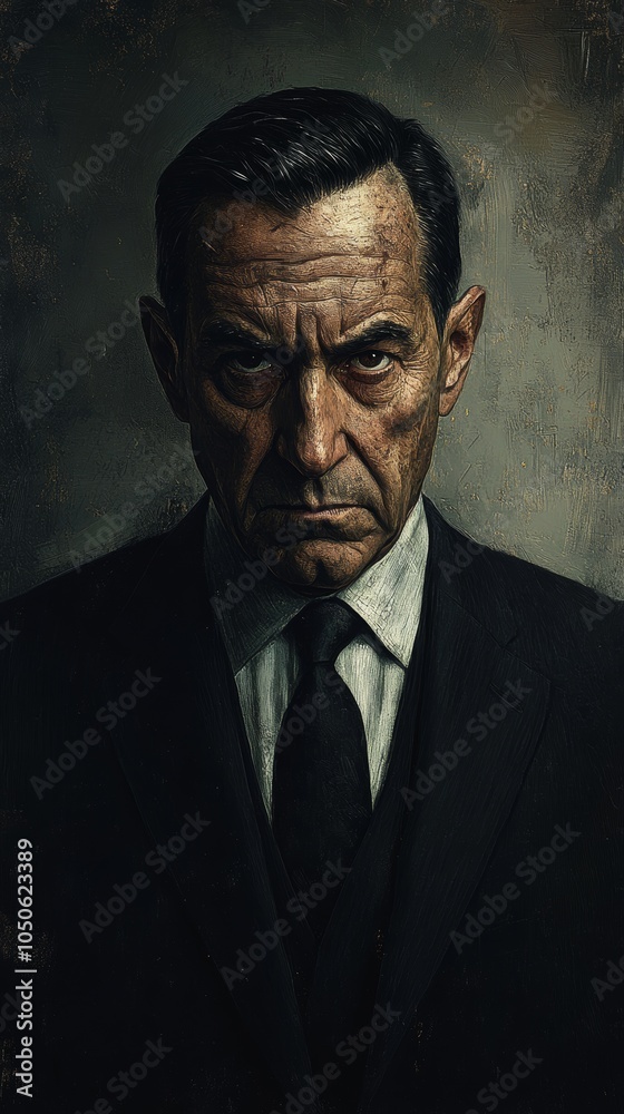 Fototapeta premium Vintage Illustration of Old Man with Brown Curly Hair and Introspective Expression in Historical Setting Concept Art, Generative AI