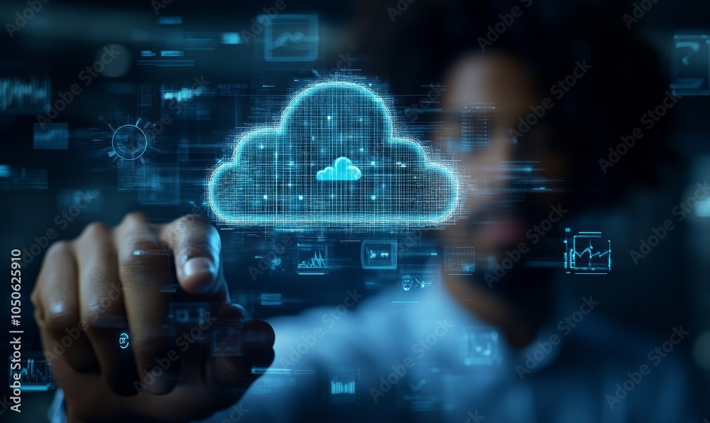 Fototapeta premium Executive Implementing Cloud-Based ERP System for Business Management Efficiency Through a Smart Interactive Interface, Generative AI