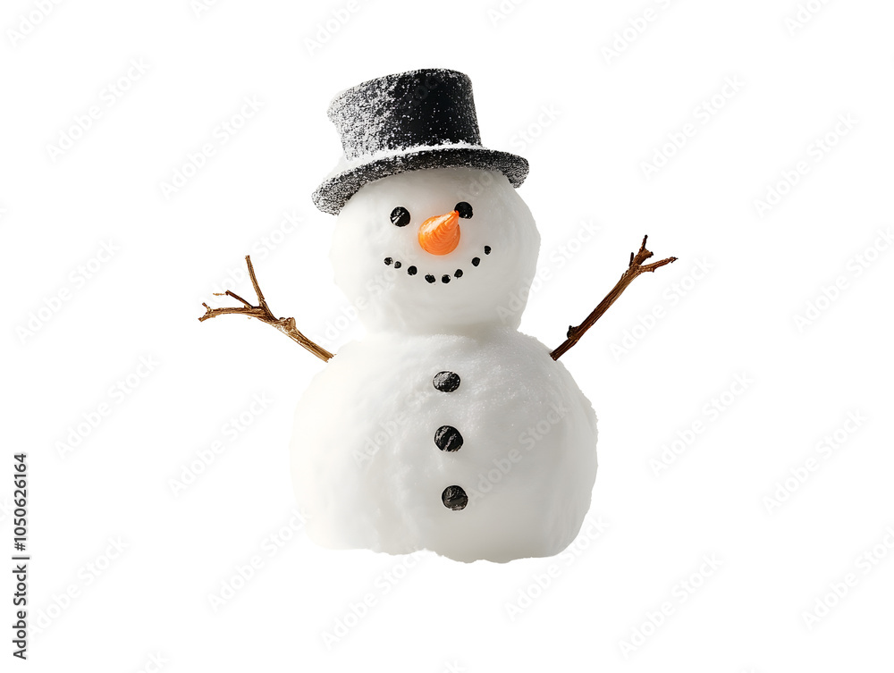 Photography of a Festive Toy Snowman Playing in Fresh White Snow with Intricate Details on Isolated Background Photography of a Festive Toy Snowman Playing in Fresh White Snow with Intricate Details on Isolated Background