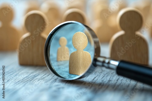 Recruitment, HR Recruiter Examining Candidate with Magnifying Glass - Finding New Hires, Job Applicant Scanning, Generative AI