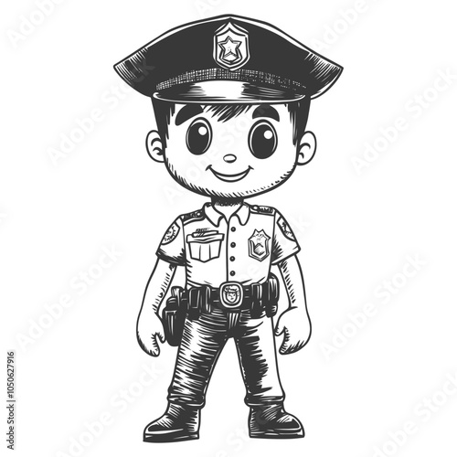 Cartoon Illustration of a Smiling Police Officer