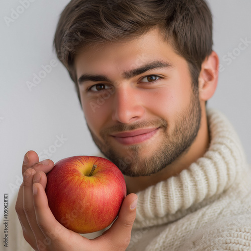 Man With Apple Isolated