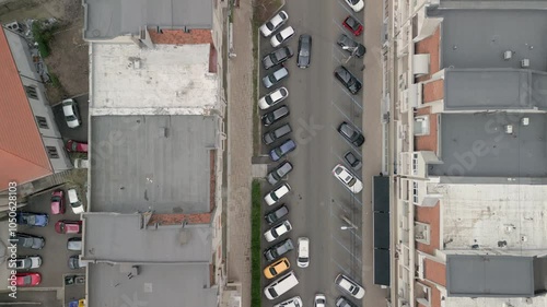 Very Busy Street Aerial Top Down View at Sunset