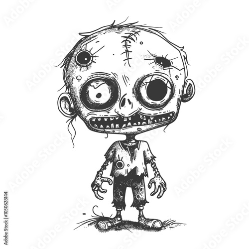 Cartoon Zombie with Stitches and One Eye photo