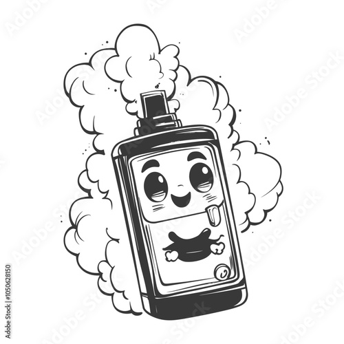 Cartoon Vape Mod With Smiling Face Exhaling Smoke Clouds