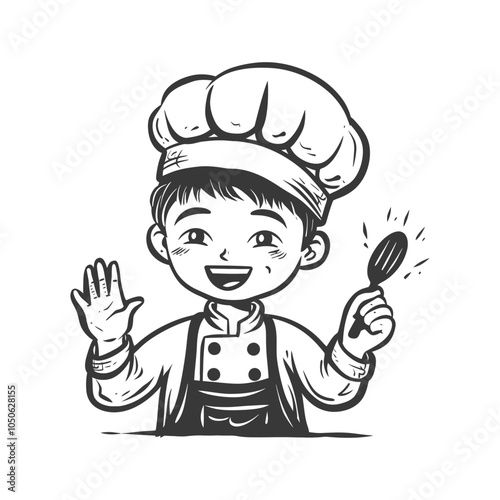 Cheerful Cartoon Chef Holding a Spoon and Waving